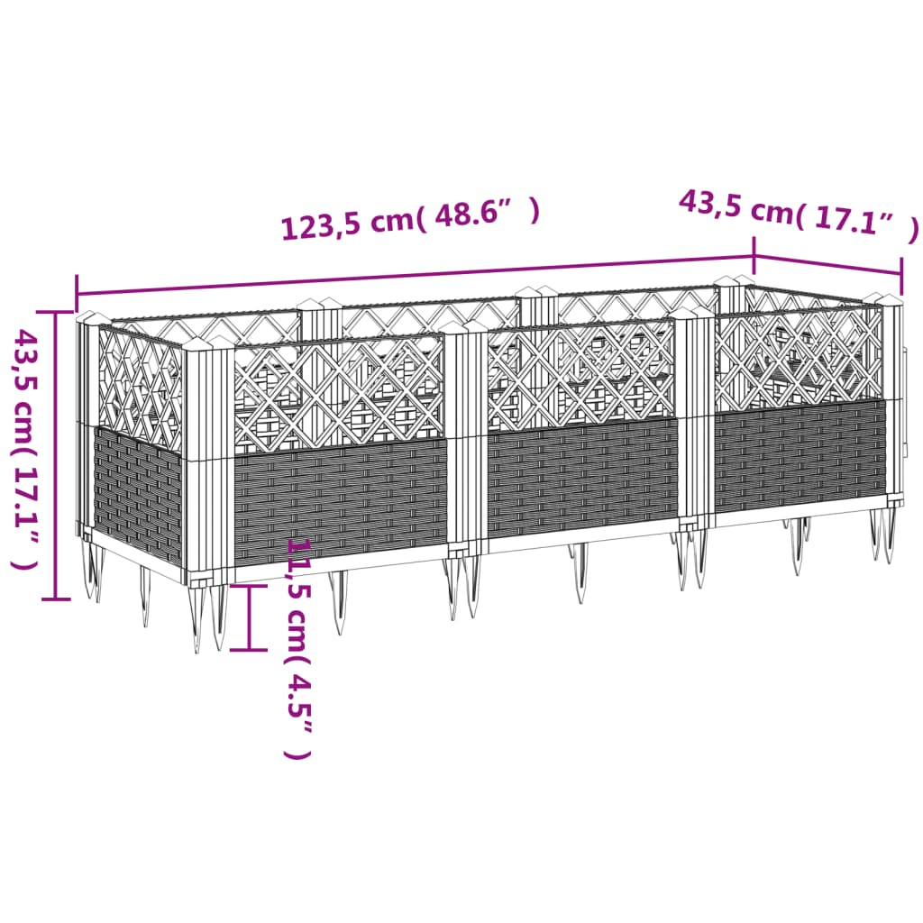 vidaXL Ζαρντινιέρα με Πασσάλους Γκρι 123,5x43,5x43,5εκ. Πολυπροπυλένιο