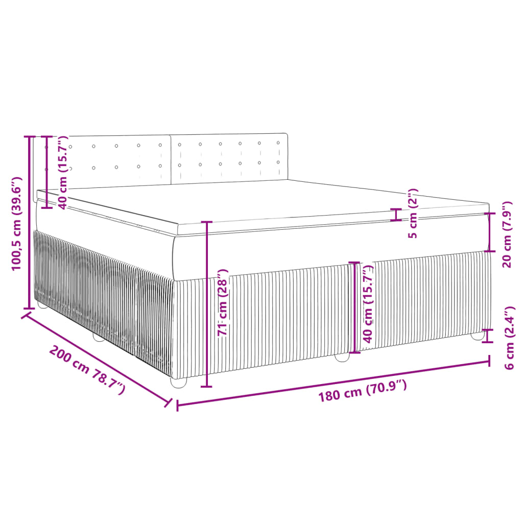 vidaXL Κρεβάτι Boxspring με Στρώμα Μπλε 180x200 εκ. Υφασμάτινο