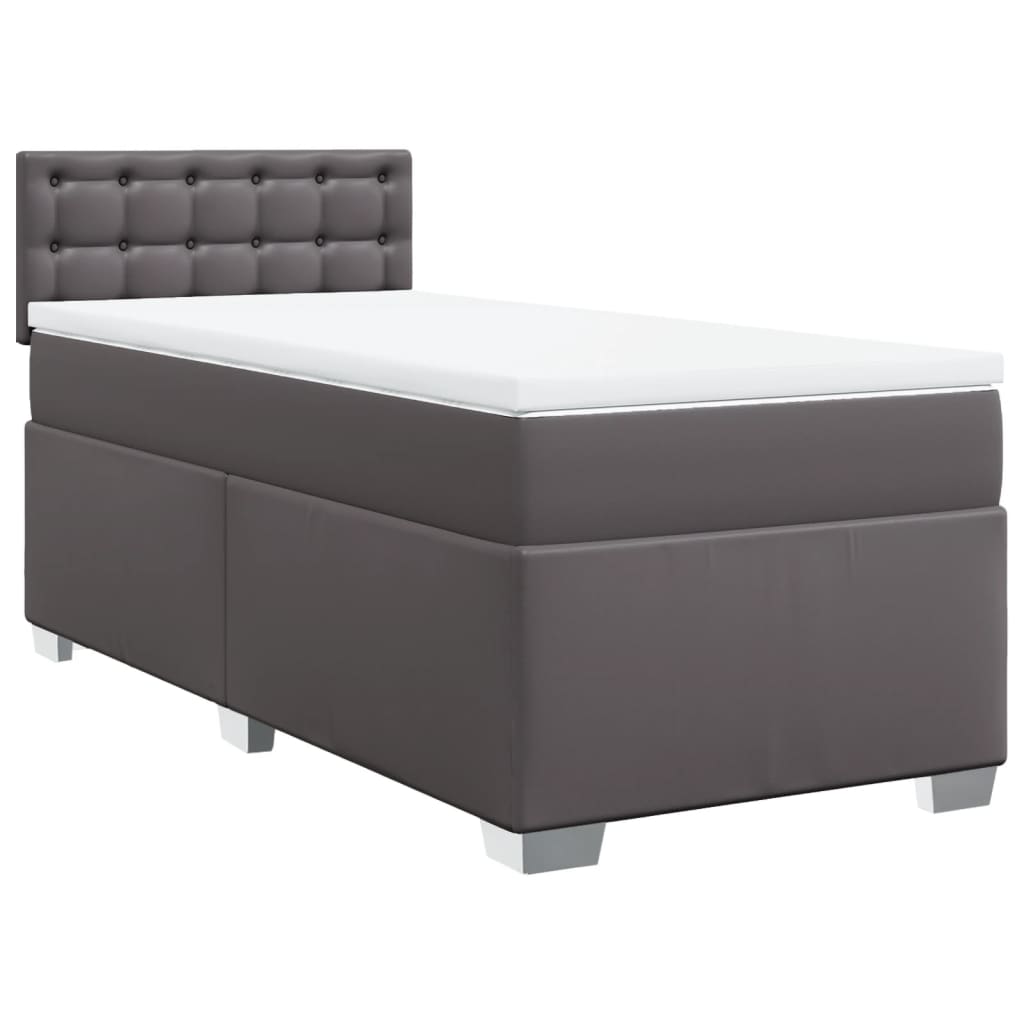 vidaXL Κρεβάτι Boxspring με Στρώμα Γκρι 90x190 εκ. από Συνθετικό Δέρμα