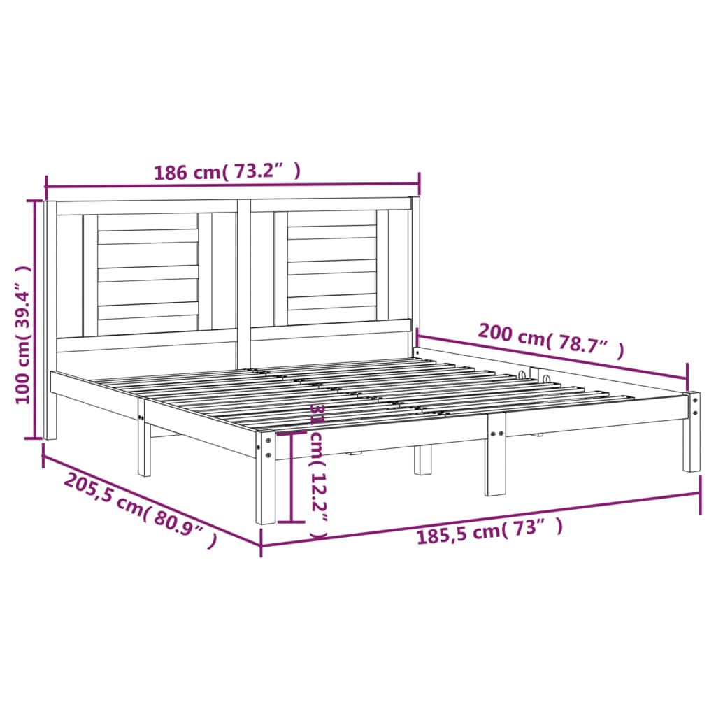 vidaXL Πλαίσιο Κρεβατιού 180 x 200 εκ. Μασίφ Ξύλο Super King Size