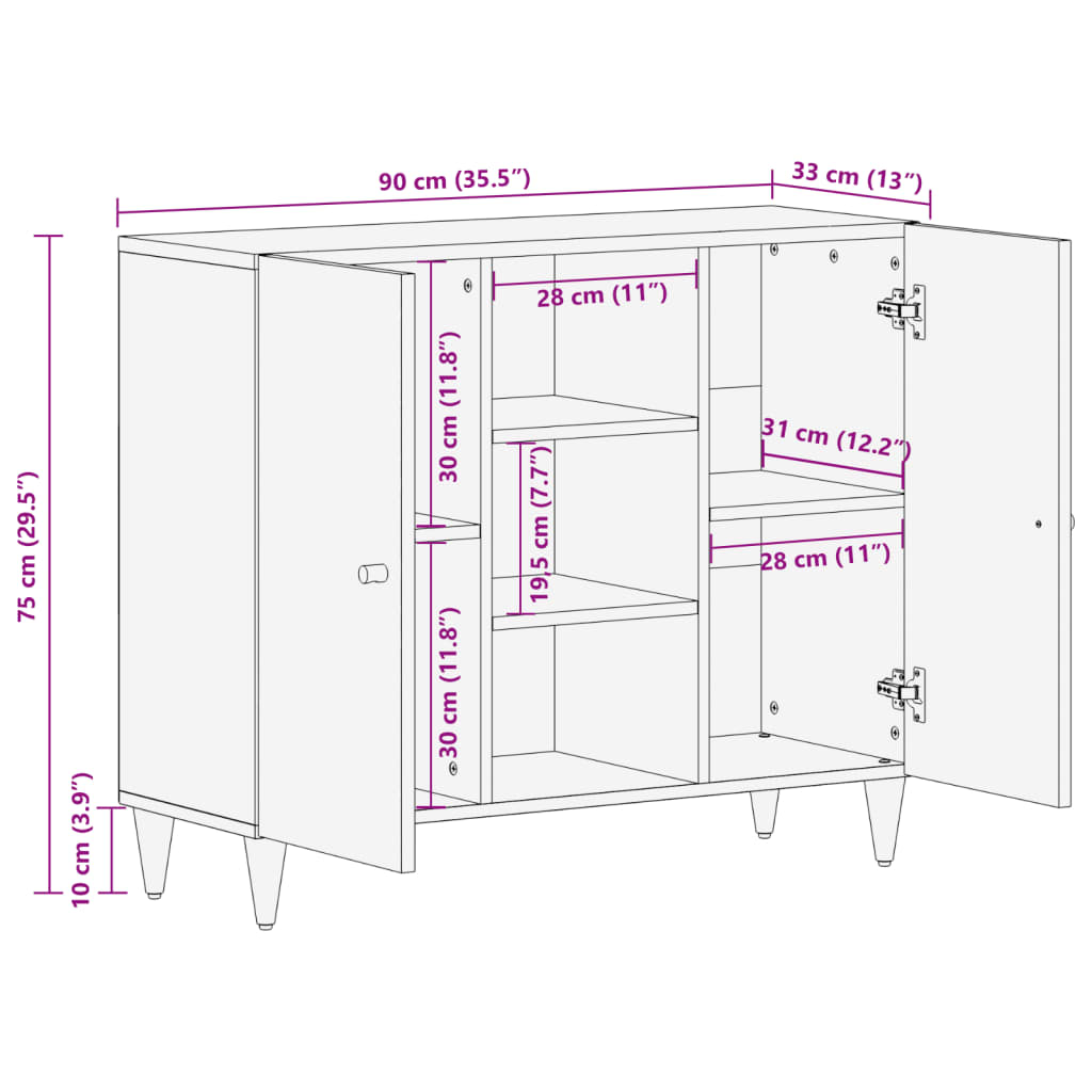 vidaXL Βοηθητικό Ντουλάπι 90 x 33 x 75 εκ. από Μασίφ Ξύλο Μάνγκο