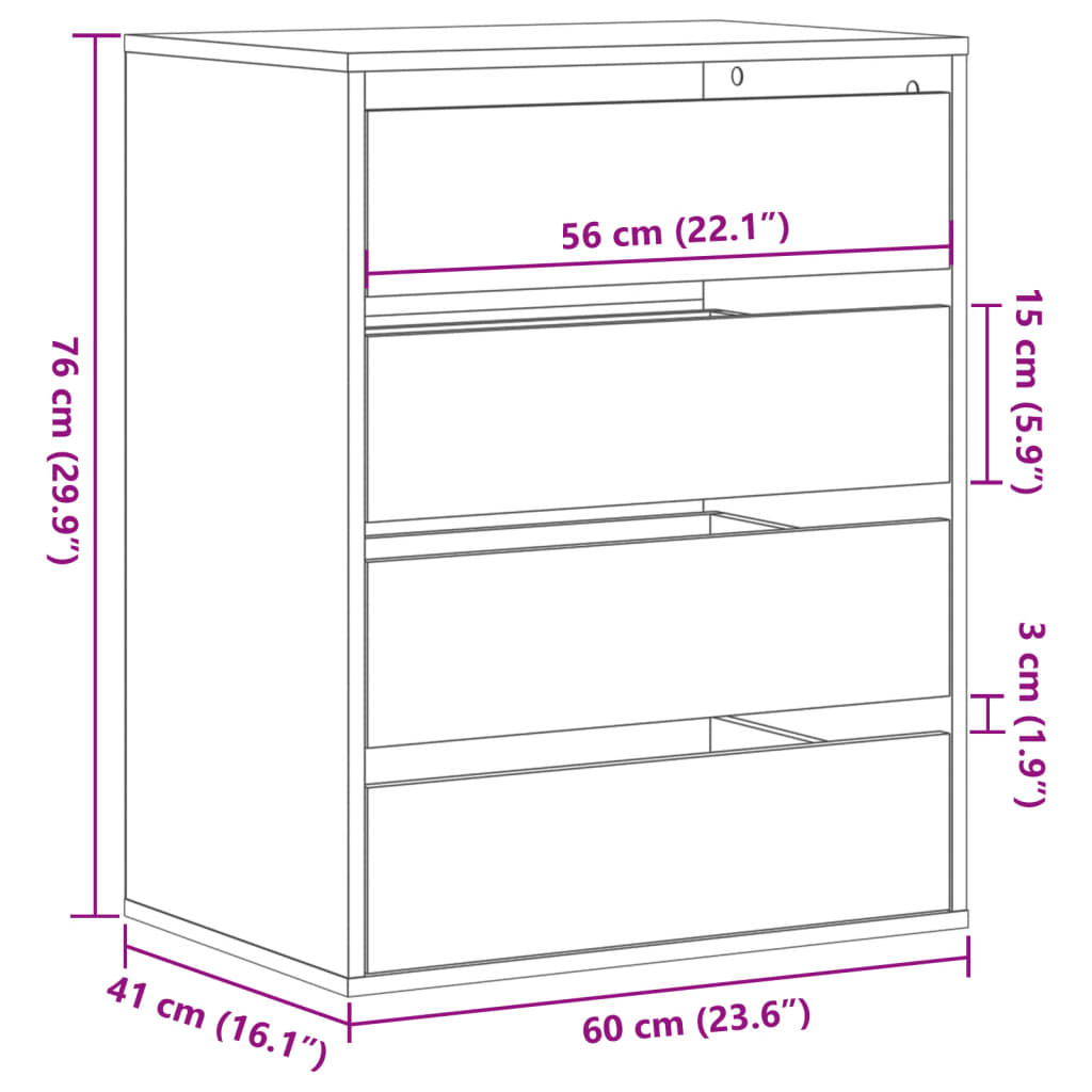 vidaXL Συρταριέρα Καφέ Δρυς 60x41x76 εκ. από Επεξεργ. Ξύλο