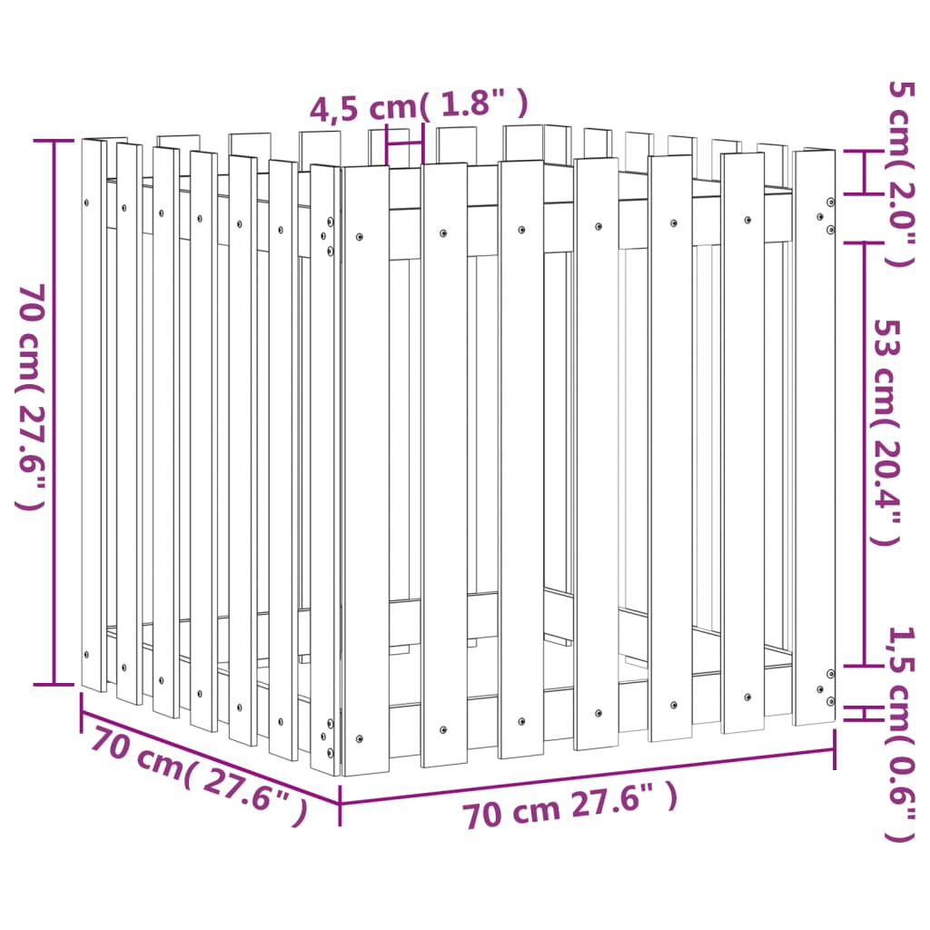 vidaXL Ζαρντινιέρα με Σχέδιο Φράχτη 70 x 70 x 70 εκ. Μασίφ Ξύλο Πεύκου