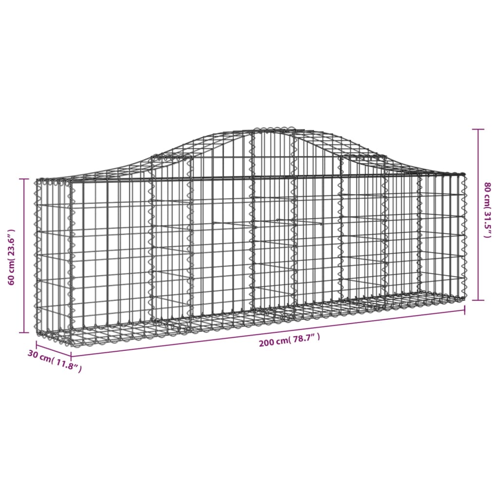 vidaXL Συρματοκιβώτια Τοξωτά 9 τεμ. 200x30x60/80 εκ. Γαλβαν. Ατσάλι