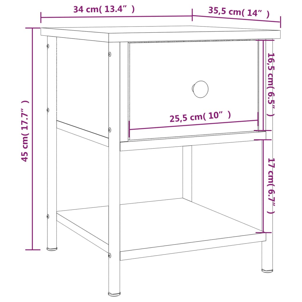 vidaXL Κομοδίνο Καφέ Δρυς 34 x 35,5 x 45 εκ. από Επεξεργασμένο Ξύλο