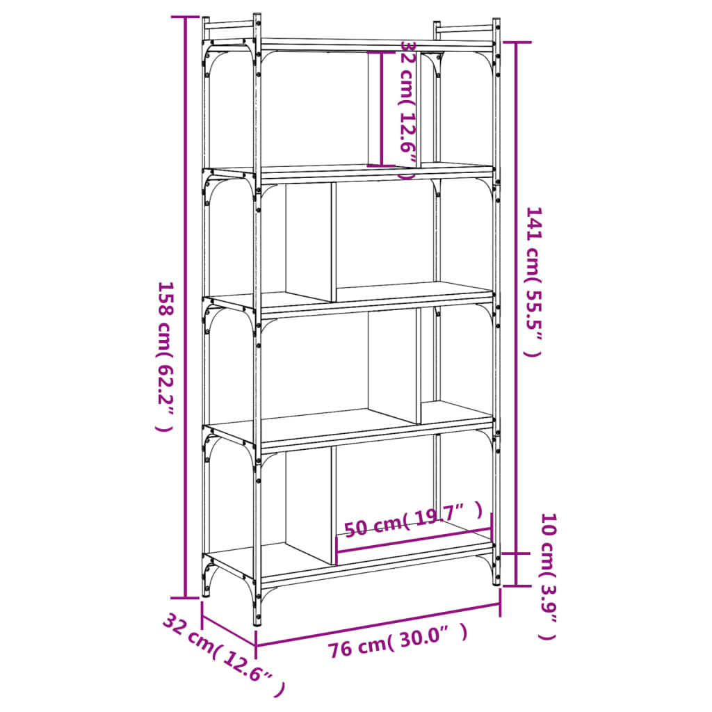 vidaXL Βιβλιοθήκη 5 Επιπέδων Γκρι Sonoma 76 x 32 x 158 εκ. Επεξ. Ξύλο