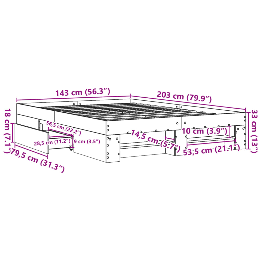 vidaXL Πλαίσιο Κρεβατιού Γκρι Sonoma 140x200 εκ. Επεξεργασμένο Ξύλο