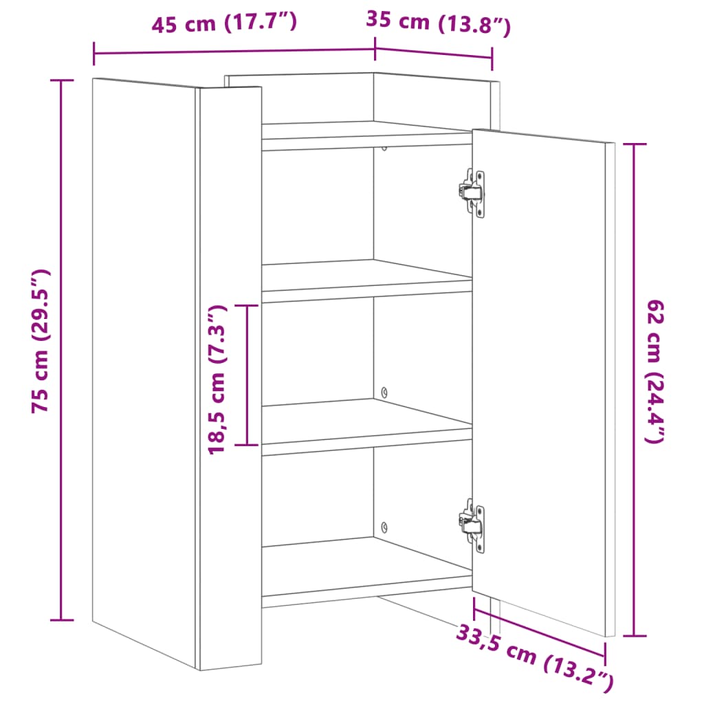 vidaXL Συρταριέρα Λευκή 45x35x75 εκ. από Επεξεργασμένο Ξύλο