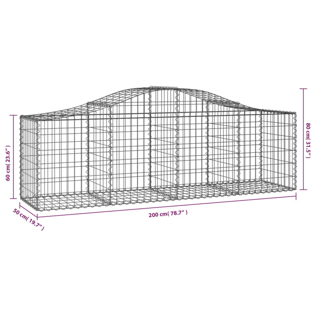 vidaXL Συρματοκιβώτια Τοξωτά 30 τεμ. 200x50x60/80 εκ. Γαλβαν. Ατσάλι