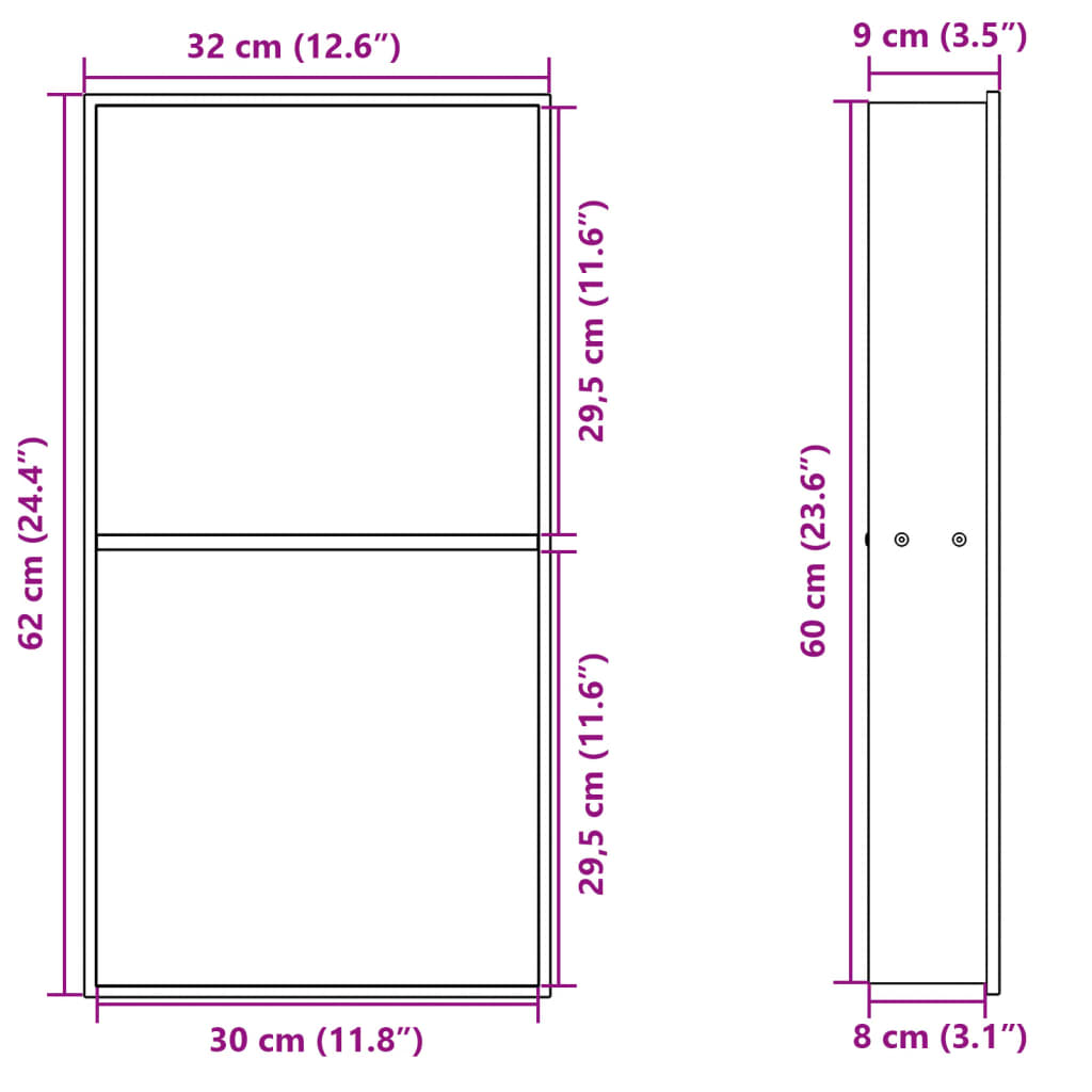 vidaXL Εσοχή Ντους Βουρστ. Ασήμι 32x62x9 εκ. Αν. Ατσάλι