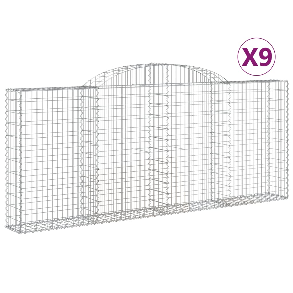 vidaXL Συρματοκιβώτια Τοξωτά 9 τεμ. 300x30x120/140 εκ. Γαλβαν. Ατσάλι