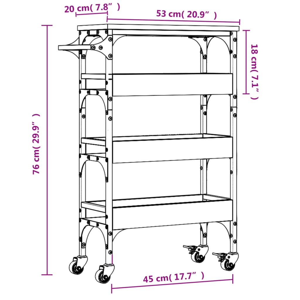 vidaXL Τρόλεϊ Κουζίνας Sonoma Γκρι 53x20x76 εκ. από Επεξεργασμένο Ξύλο