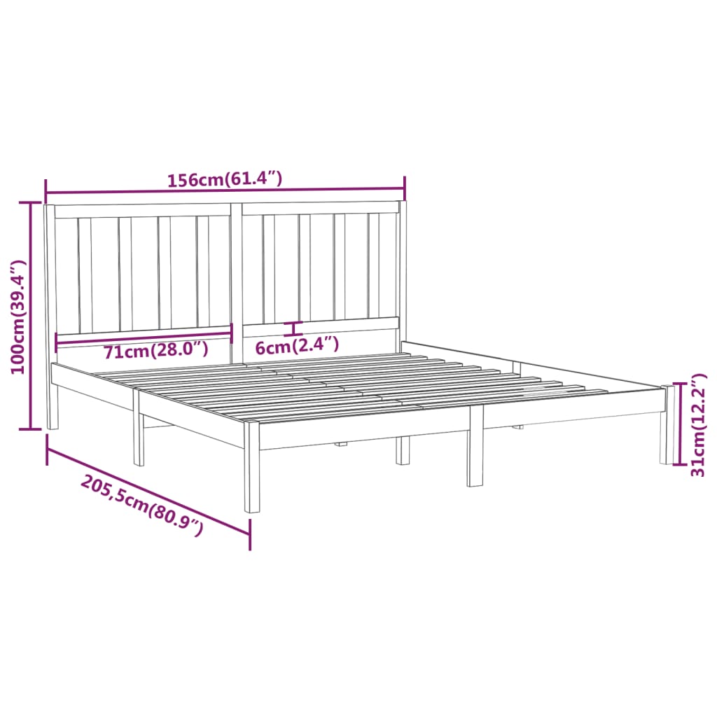 vidaXL Πλαίσιο Κρεβατιού Γκρι 150 x 200 εκ. Μασίφ Ξύλο King Size