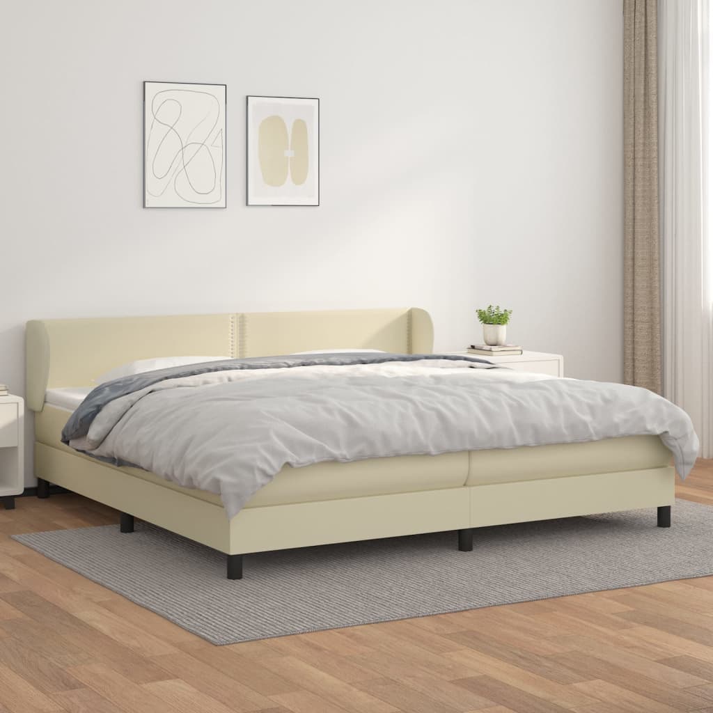 vidaXL Κρεβάτι Boxspring με Στρώμα Κρεμ 200x200 εκ. Συνθετικό Δέρμα