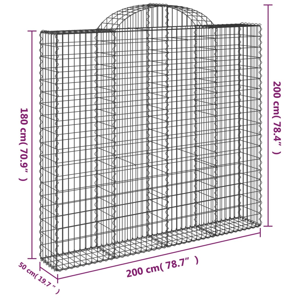 vidaXL Συρματοκιβώτια Τοξωτά 2 τεμ. 200x50x180/200 εκ. Γαλβαν. Ατσάλι