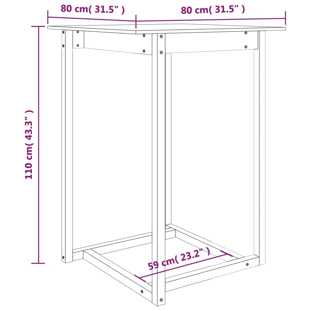 vidaXL Τραπέζι Μπαρ Καφέ Μελί 80x80x110 εκ. από Μασίφ Ξύλο Πεύκου