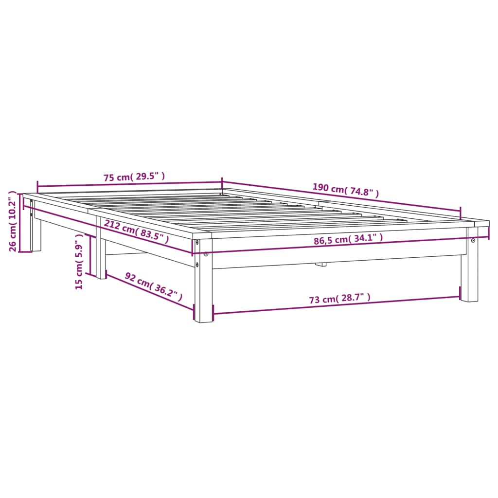 vidaXL Πλαίσιο Κρεβατιού Μελί 75x190 εκ. Ξύλο Πεύκου Small Single