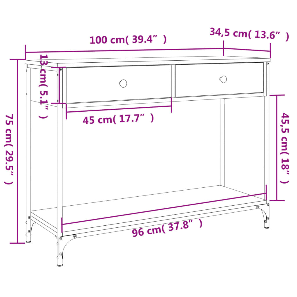 vidaXL Τραπέζι Κονσόλα Καφέ Δρυς 100x34,5x75 εκ. Επεξεργασμένο Ξύλο