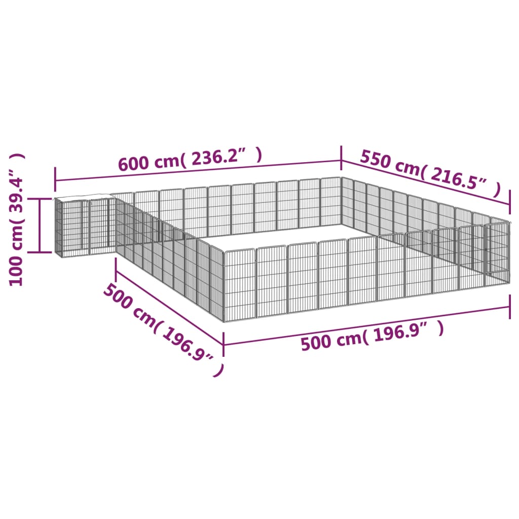 vidaXL Κλουβί Σκύλου 46 Πάνελ Μαύρο 50x100 εκ. Ατσάλι με Βαφή Πούδρας