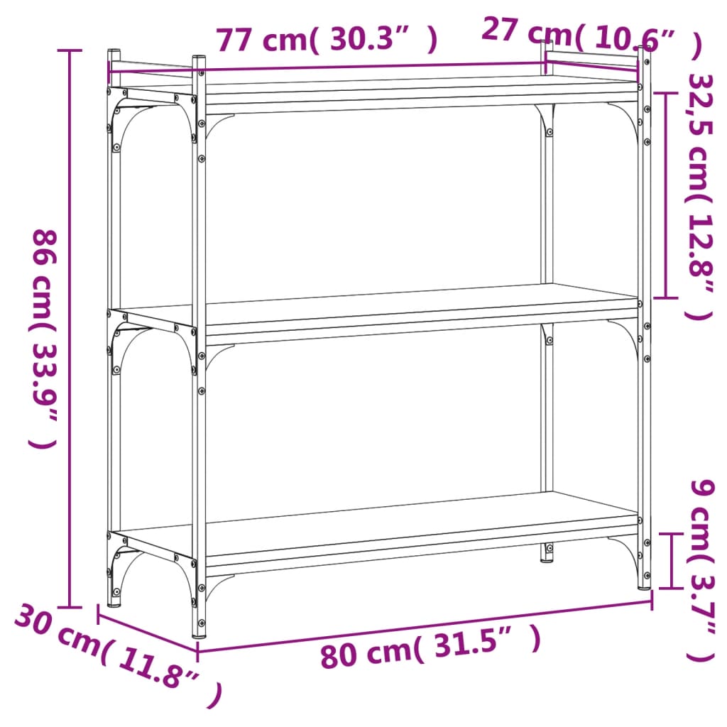 vidaXL Βιβλιοθήκη 3 Επιπέδων Καπνιστή Δρυς 80x30x86 εκ. Επεξεργ. Ξύλο