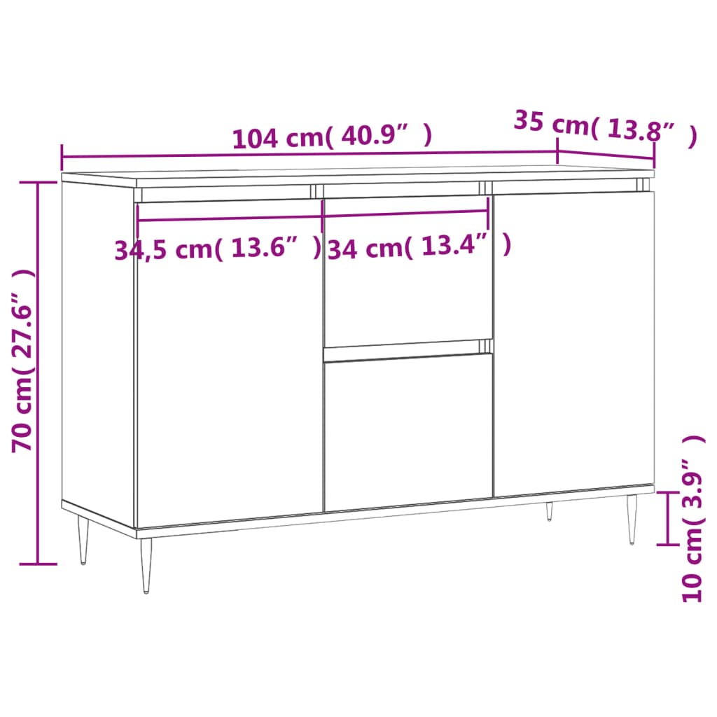 vidaXL Μπουφές Γκρι Sonoma 104 x 35 x 70 εκ. από Επεξεργασμένο Ξύλο