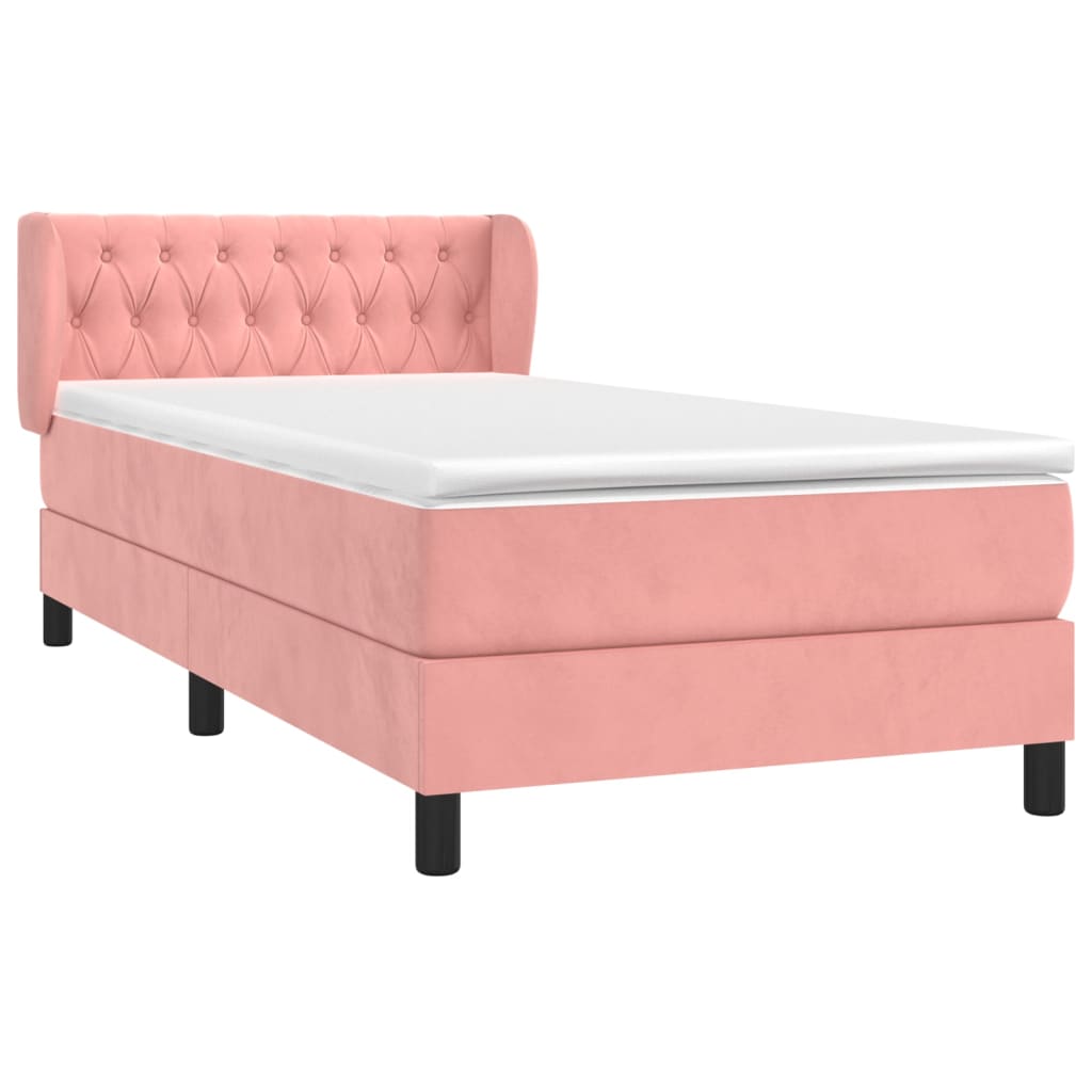 vidaXL Κρεβάτι Boxspring με Στρώμα Ροζ 100x200 εκ. Βελούδινο