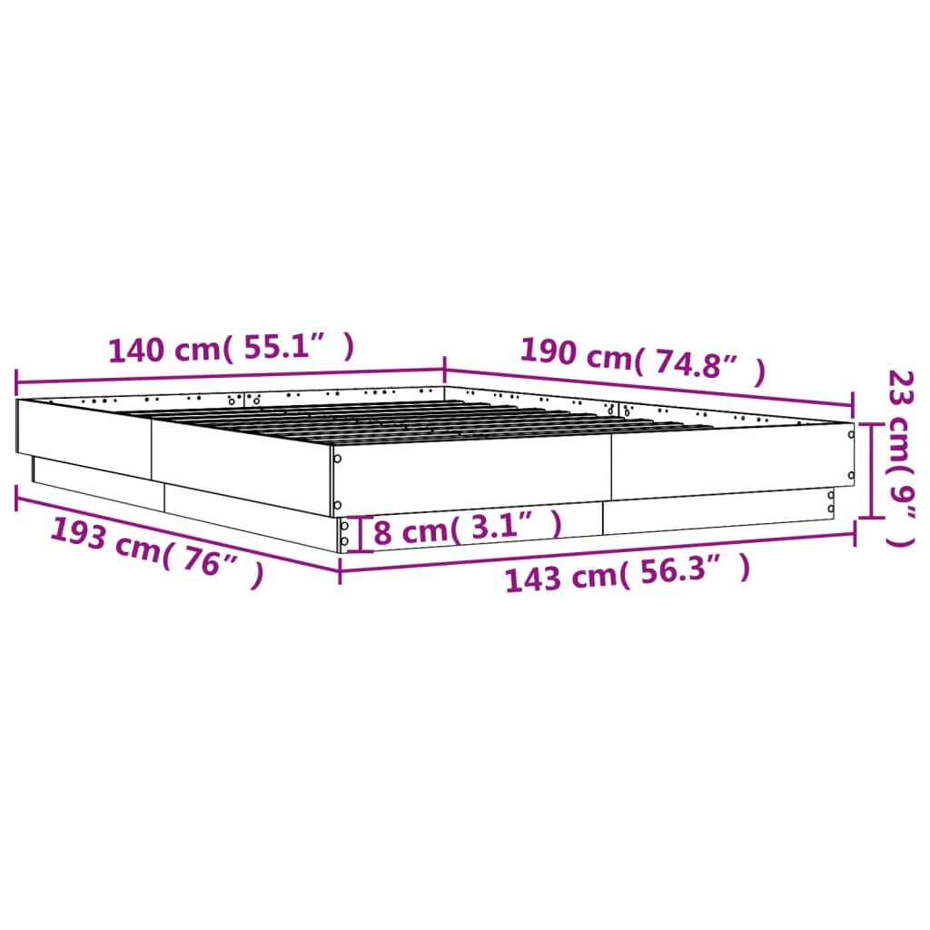 vidaXL Πλαίσιο Κρεβατιού Καφέ Δρυς 140x190 εκ. Επεξεργασμένο Ξύλο