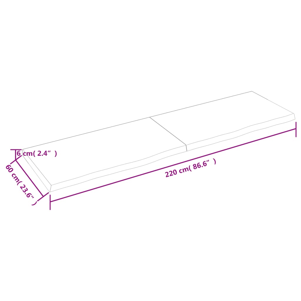 vidaXL Επιφάνεια Τραπεζιού 220x60x(2-6)εκ Ακατέργαστο Μασίφ Ξύλο Δρυός