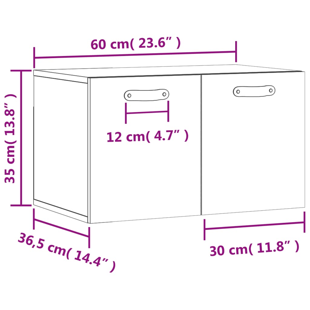 vidaXL Ντουλάπι Τοίχου Λευκό 60 x 36,5 x 35 εκ. από Επεξεργασμένο Ξύλο