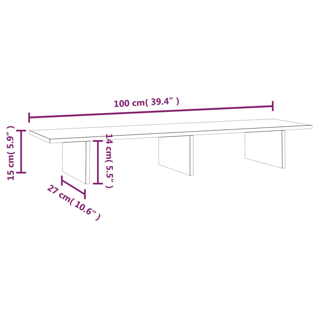 vidaXL Βάση Οθόνης 100x27x15 εκ. από Μασίφ Ξύλο Πεύκου