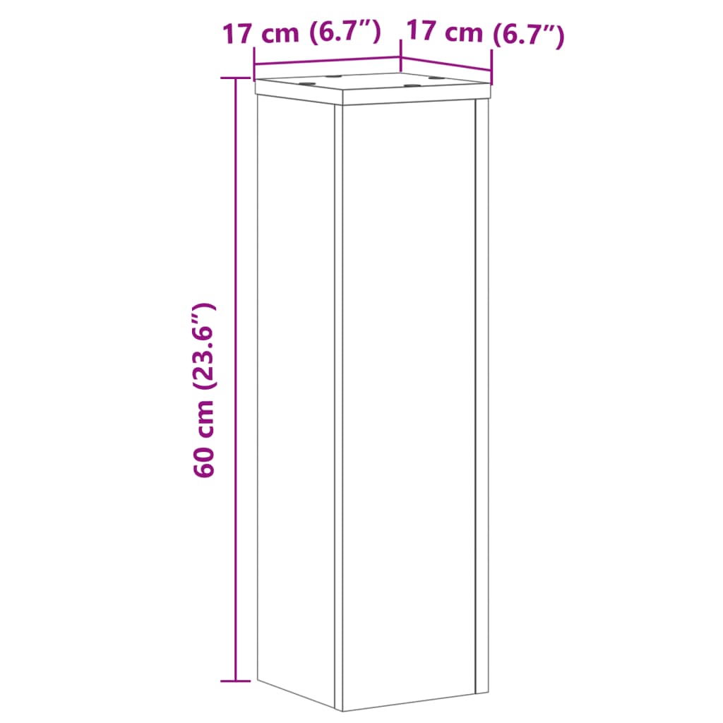 vidaXL Βάσεις Φυτών 2 τεμ. Μαύρες 17x17x60 εκ. από Επεξεργασμένο Ξύλο