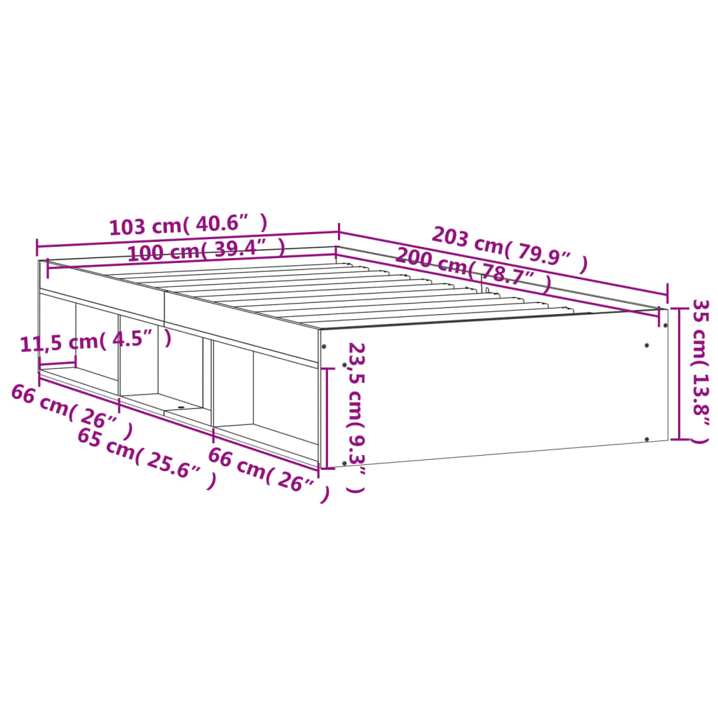 vidaXL Πλαίσιο Κρεβατιού Μαύρο 100 x 200 εκ.