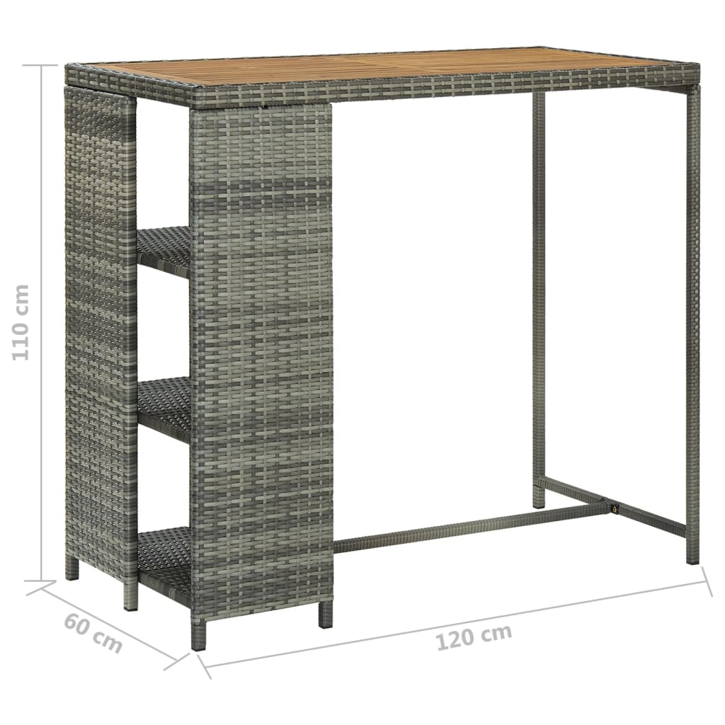 vidaXL Τραπέζι Μπαρ με Ράφια Γκρι 120x60x110 εκ. από Συνθετικό Ρατάν