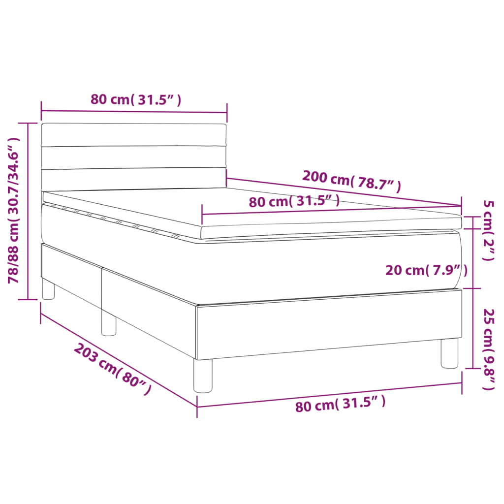 vidaXL Κρεβάτι Boxspring με Στρώμα Ανοιχτό Γκρι 80x200 εκ. Βελούδινο