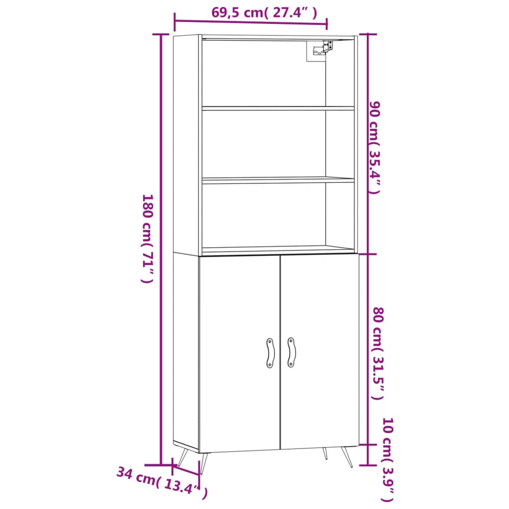 vidaXL Ντουλάπι Γκρι Σκυροδέματος 69,5x34x180 εκ. Επεξεργασμένο Ξύλο