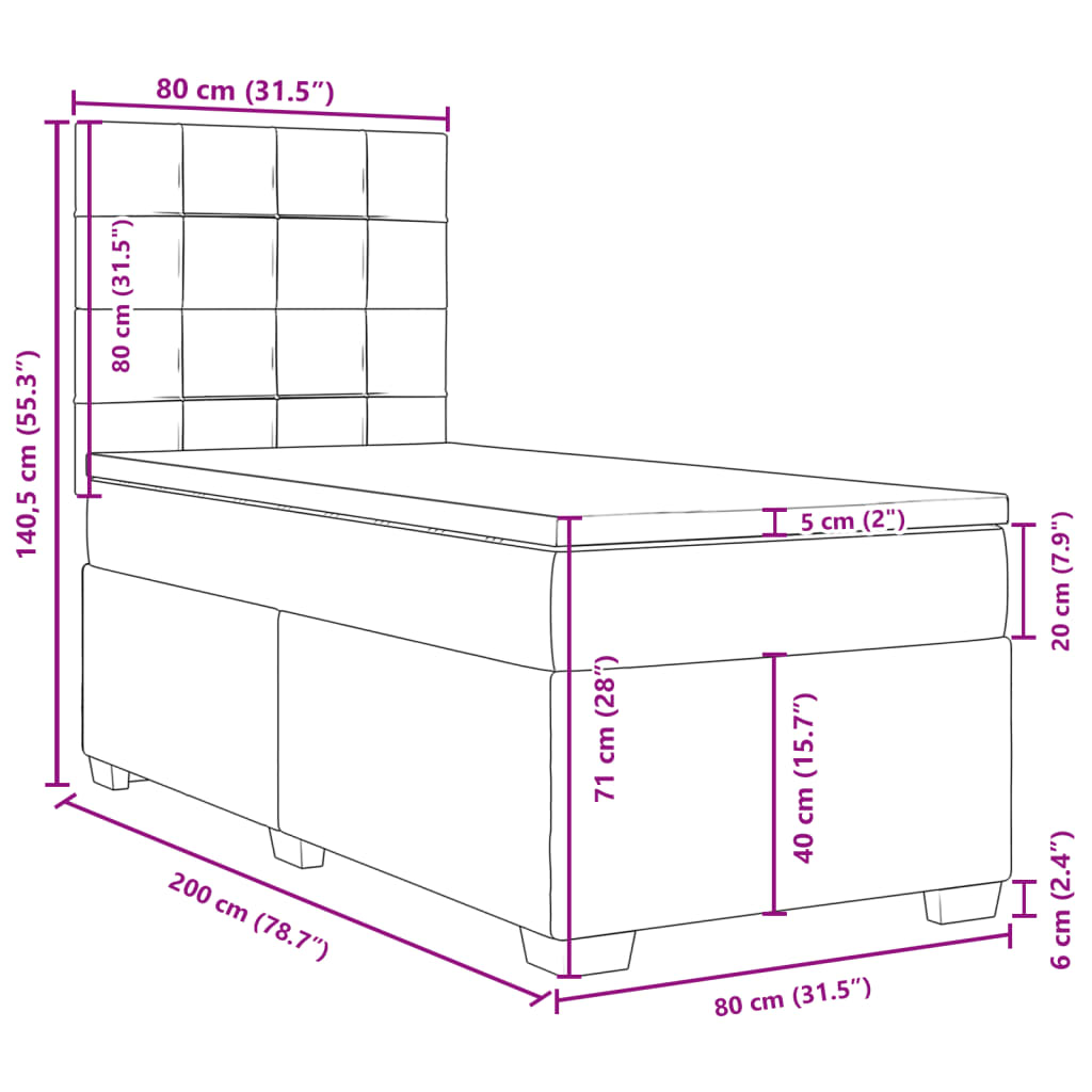 vidaXL Κρεβάτι Boxspring με Στρώμα Ανοιχτό Γκρι 80x200 εκ. Υφασμάτινο