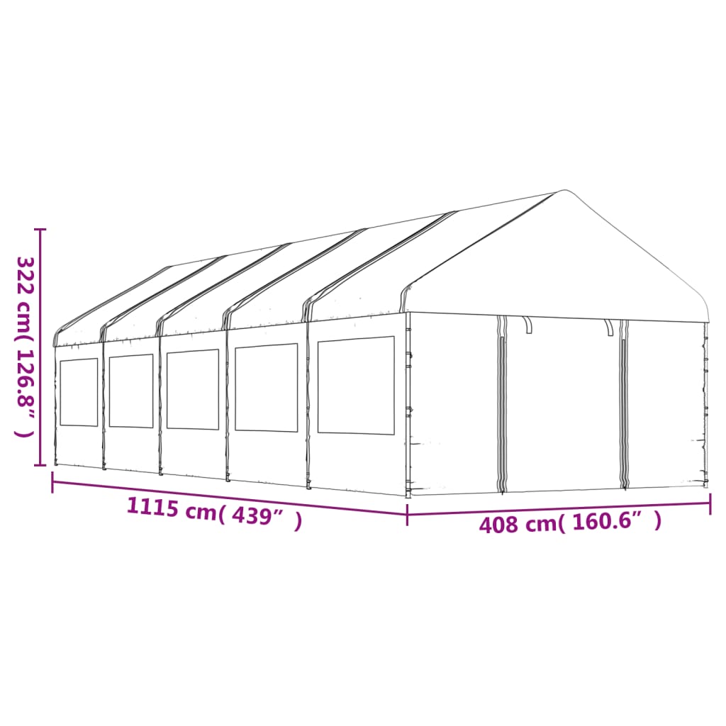 vidaXL Κιόσκι με Τέντα Λευκό 11,15 x 4,08 x 3,22 μ. από Πολυαιθυλένιο