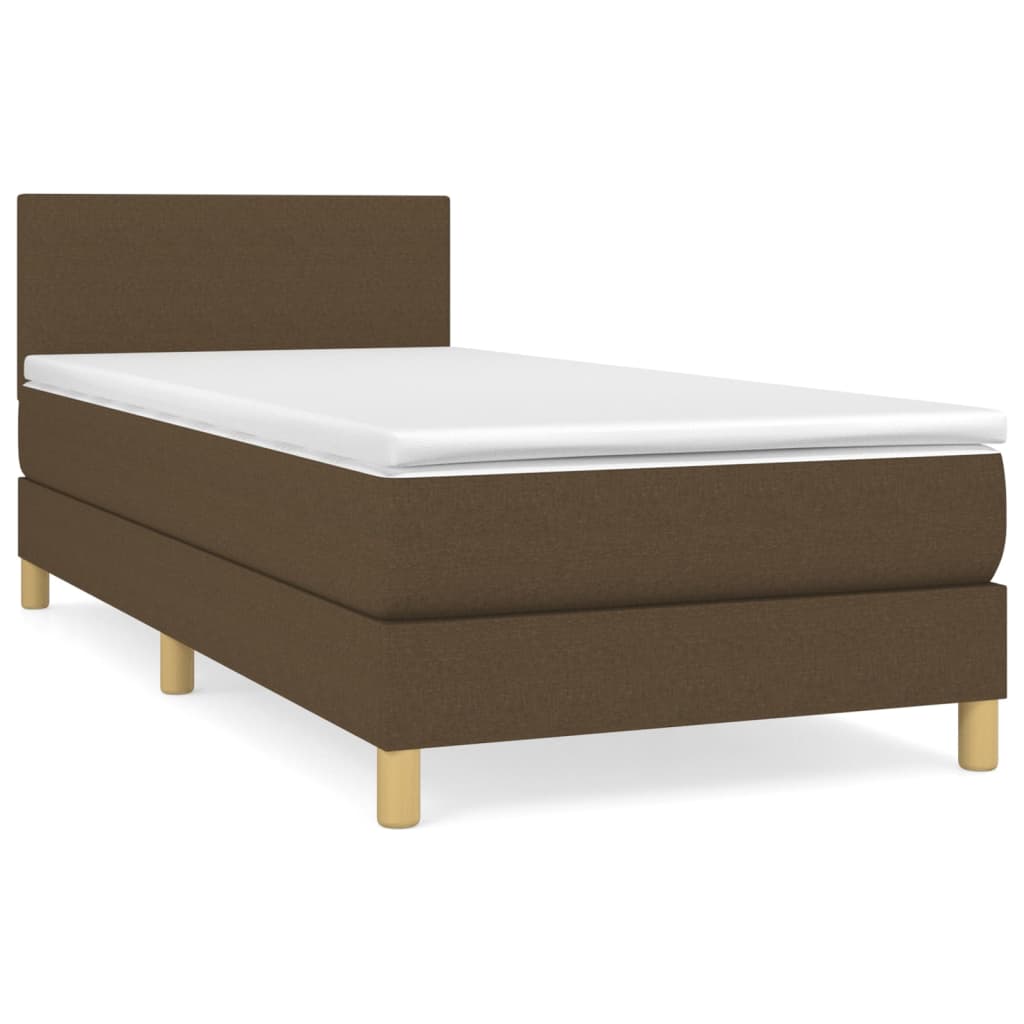 vidaXL Κρεβάτι Boxspring με Στρώμα Σκούρο Καφέ 90x190 εκ. Υφασμάτινο