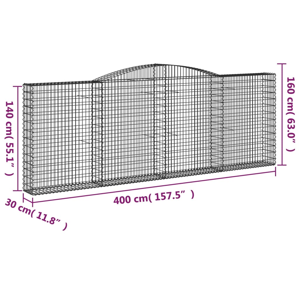 vidaXL Συρματοκιβώτιο Τοξωτό 400x30x140/160εκ. από Γαλβανισμένο Χάλυβα