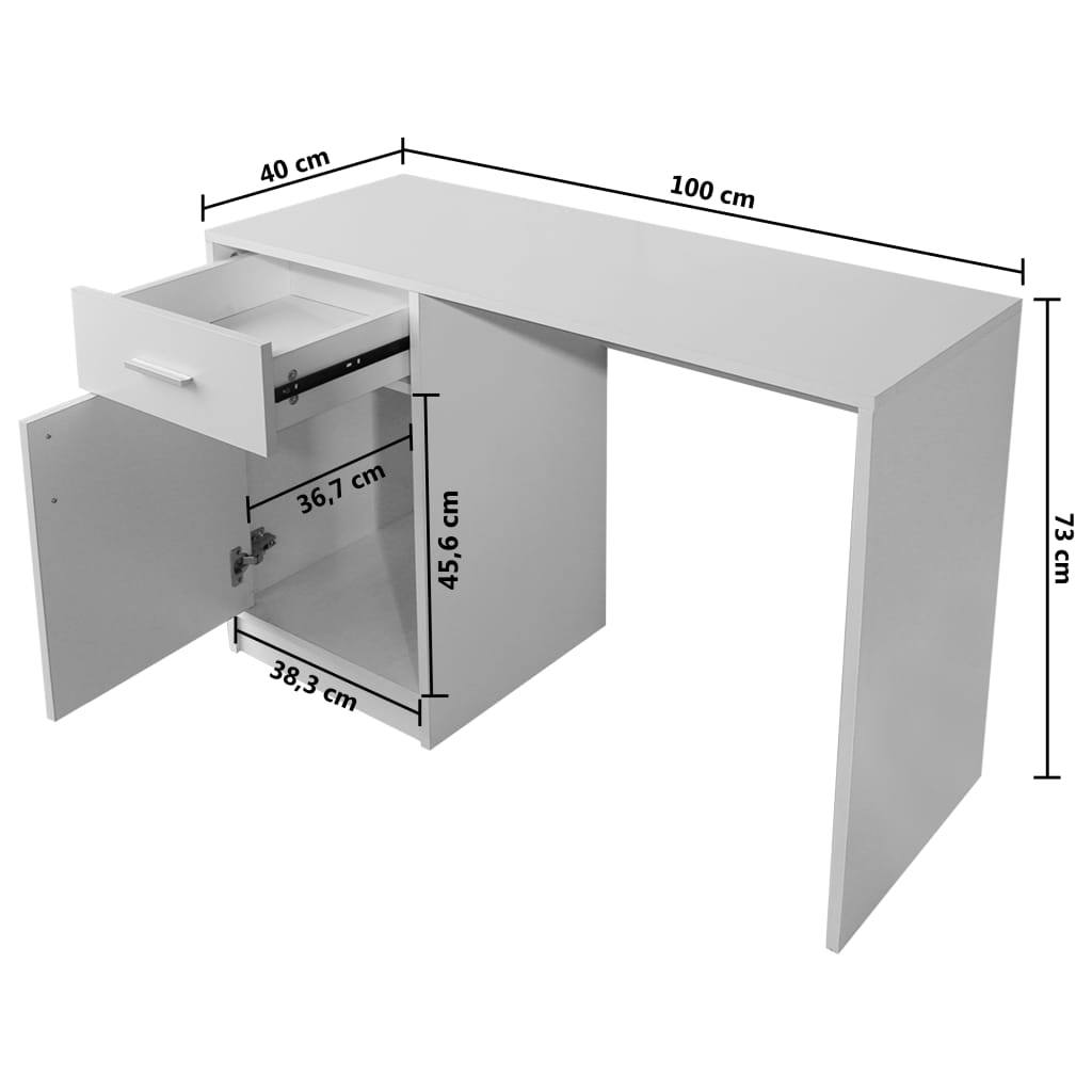 vidaXL Γραφείο με Συρτάρι και Ντουλάπι Λευκό 100 x 40 x 73 εκ.