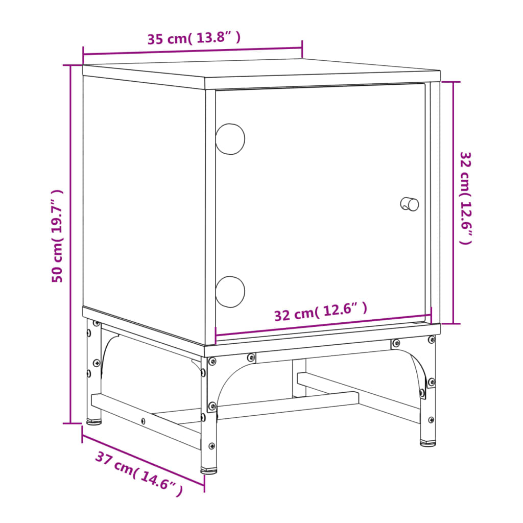 vidaXL Κομοδίνα 2 τεμ. Μαύρα 35x37x50 εκ. με Γυάλινες Πόρτες