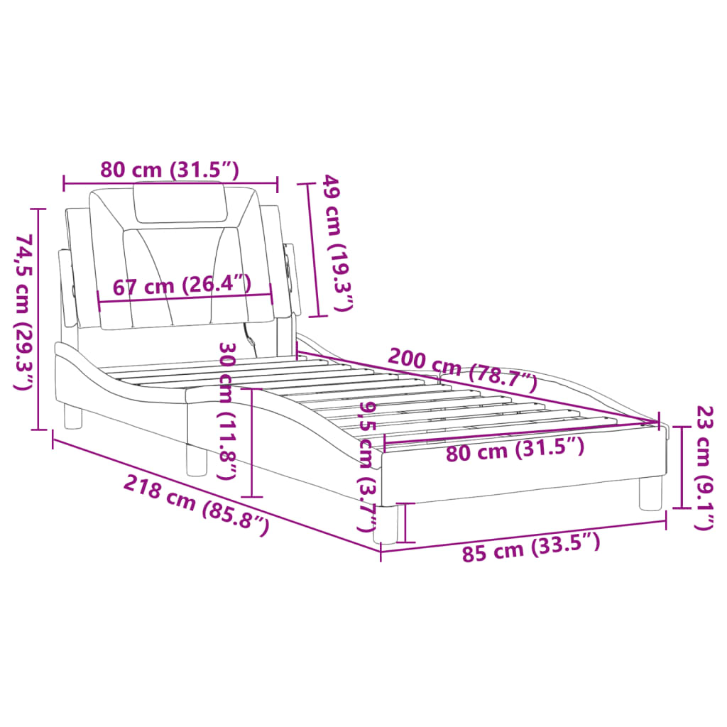 vidaXL Πλαίσιο Κρεβατιού με LED Λευκό/Μαύρο 80x200εκ Συνθετικό Δέρμα