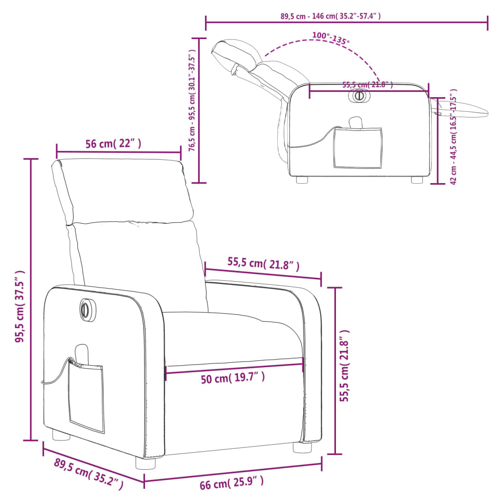 vidaXL Πολυθρόνα Μασάζ Ανακλινόμενη Ηλεκτρική Μπορντό Συνθετικό Δέρμα