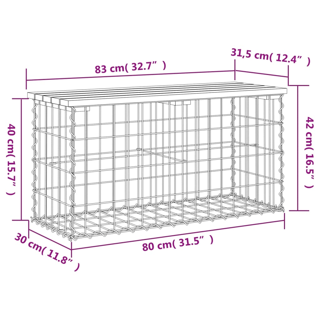 vidaXL Πάγκος Κήπου Συρματοκιβώτιο 83x31,5x42 εκ. Μασίφ Ψευδοτσούγκα