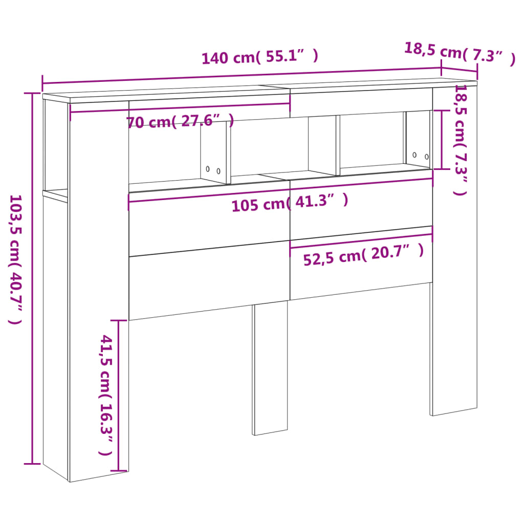 vidaXL Κεφαλάρι Κρεβατιού με LED Λευκό 140x18,5x103,5 εκ Επεξεργ. Ξύλο