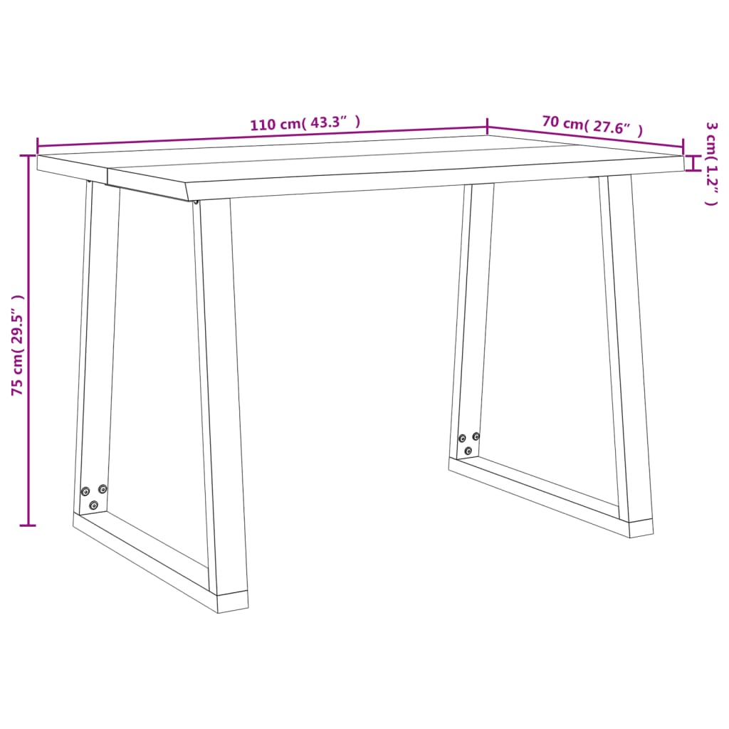 vidaXL Τραπεζαρία με Live Edge 110x70x75 εκ. από Μασίφ Ξύλο Ακακίας