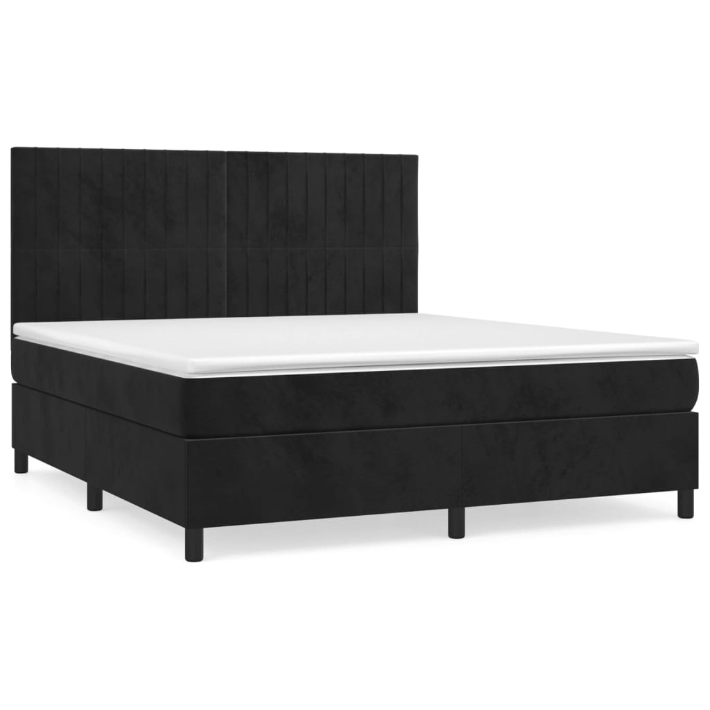 vidaXL Κρεβάτι Boxspring με Στρώμα Μαύρο 180x200 εκ. Βελούδινο