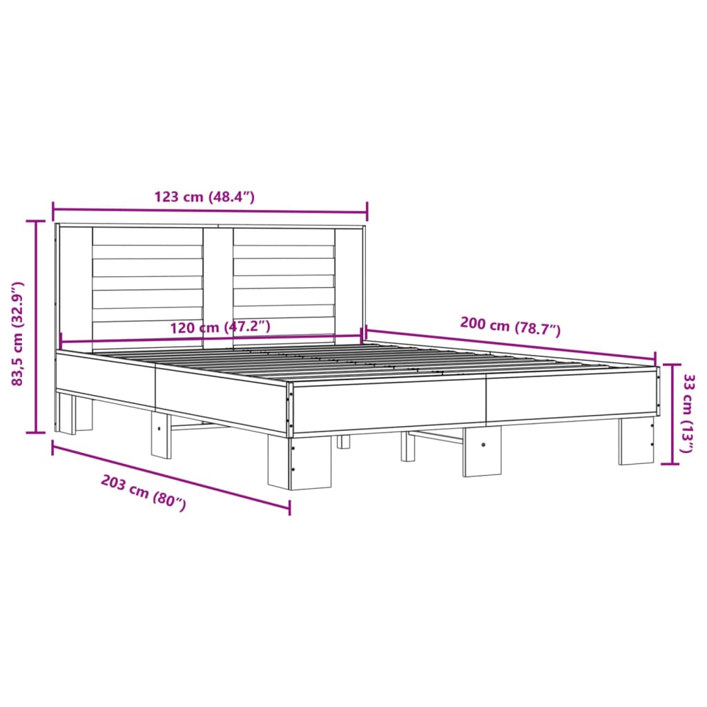 vidaXL Πλαίσιο Κρεβατιού Sonoma Δρυς 120x200 εκ. Επεξ. Ξύλο & Μέταλλο