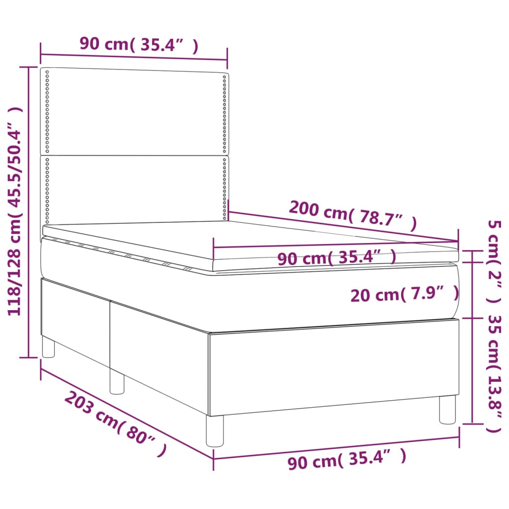 vidaXL Κρεβάτι Boxspring με Στρώμα Μαύρο 90x200εκ. από Συνθετικό Δέρμα