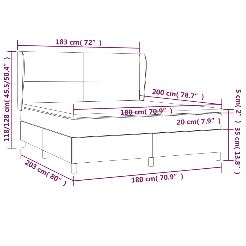 vidaXL Κρεβάτι Boxspring με Στρώμα Καπουτσίνο 180x200 εκ. Συνθ. Δέρμα